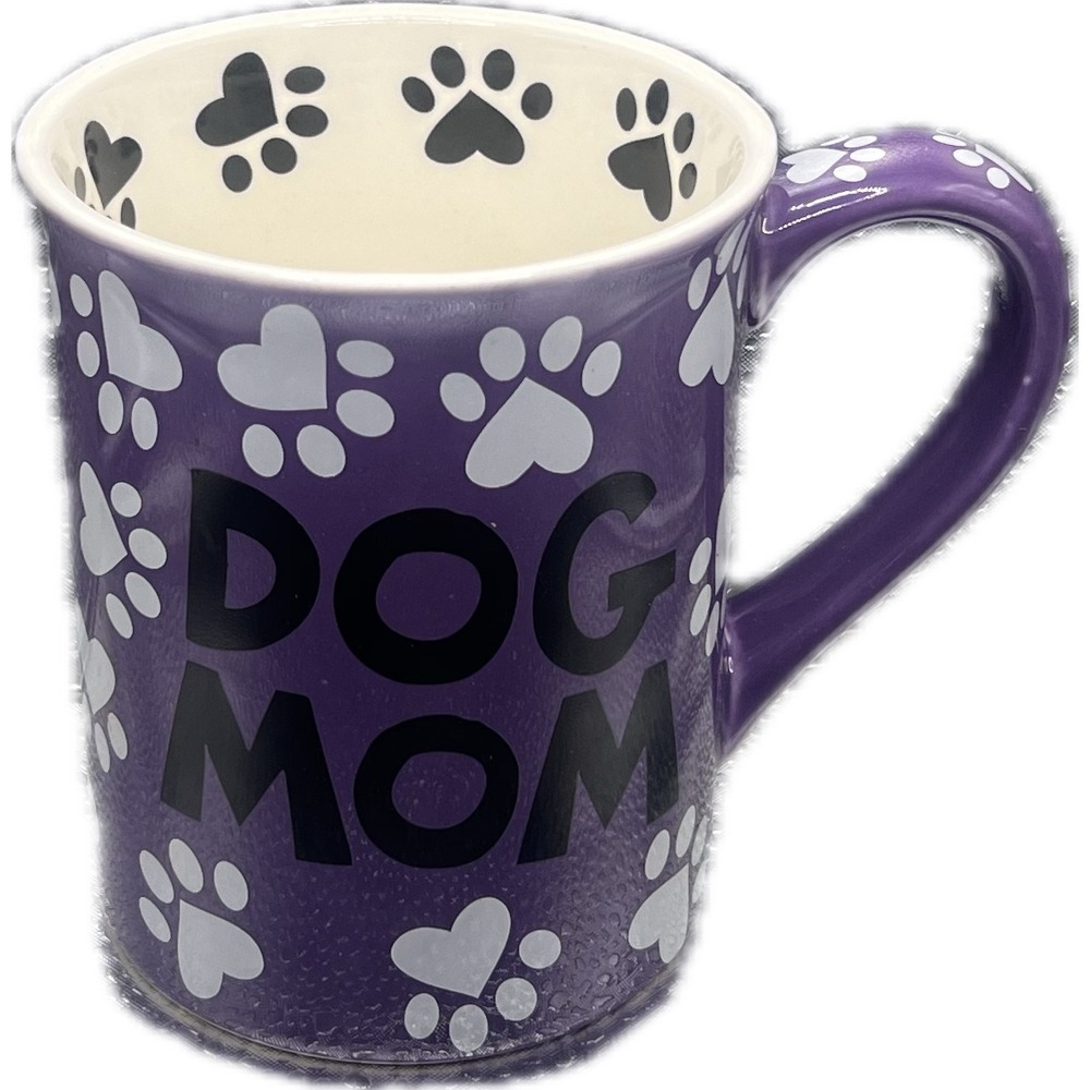 Dog Mom Coffee Mug Purple Ceramic My Child Has Four Legs and Fur Paw Prints Cup
